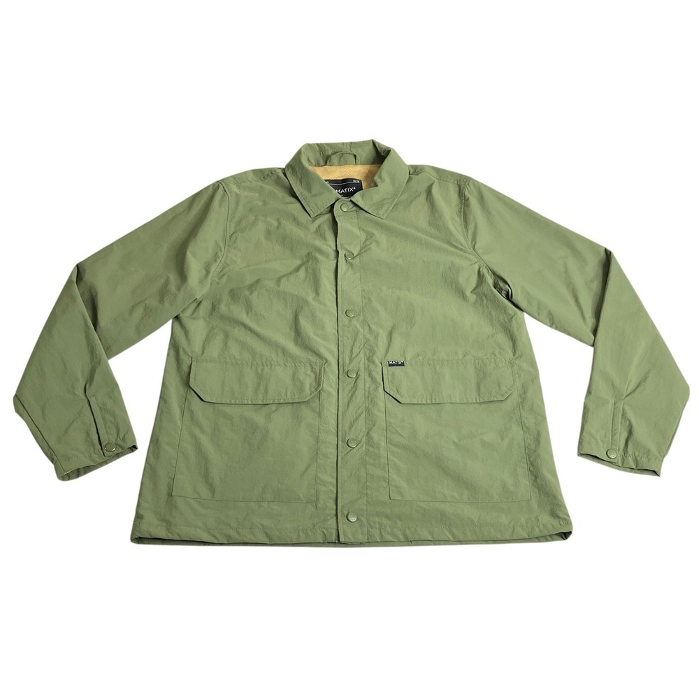 Matix Jacket Men Large Green Nylon Snap Front Flap Pocket Lined Outdoor Gorpcore